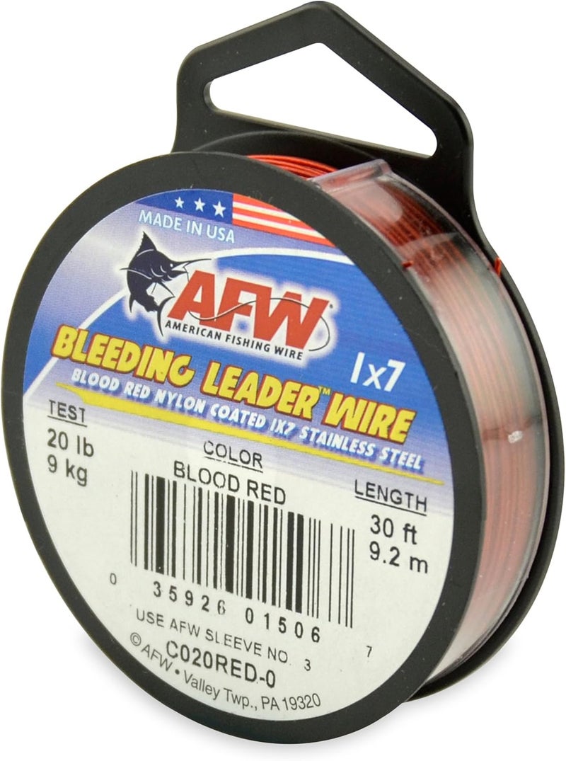 American Fishing Wire Bleeding Leader Blood Red Nylon Coated 1x7 Stainless Steel Leader Wire